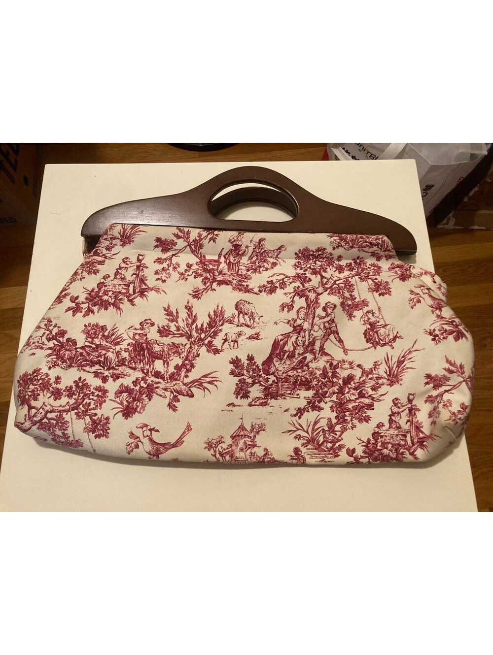 Vintage Toile French ARTBIN Bag - Shoulder Tag Strap Clasp Pockets
